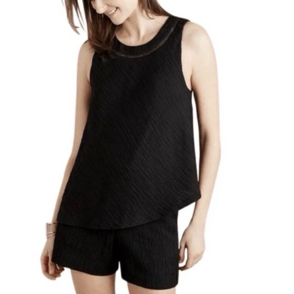 Anthropologie Elevenses Small Santa Ana Tiered Romper Black Pockets Sleeveless